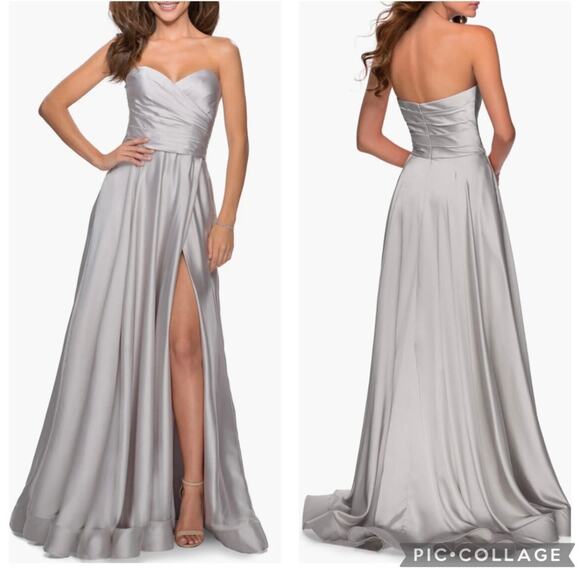LA FEMME 28608 Strapless Ballgown in silver. Women’s size 2. NWOT - Picture 1 of 5